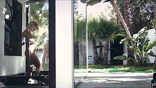 The Housewife MILF Blonde Enjoys Sex With the Gardener Outdoors.