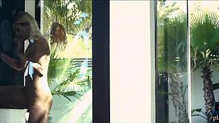 The Housewife MILF Blonde Enjoys Sex With the Gardener Outdoors.