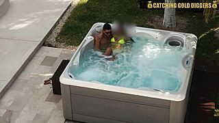 Super sexy venezuelan model gets her big tits fucked in the jacuzzi and shower by old man