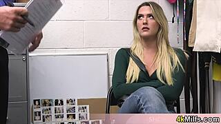 Blonde housewife caught stealing, fucked by mall cop on CCTV.