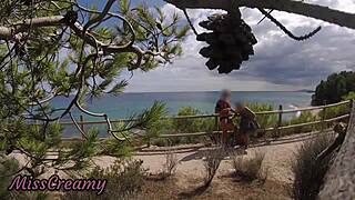 dick flash on the beach, i pulled out my cock in front of this french girl and she helped me cum in her mouth, got caught 😏