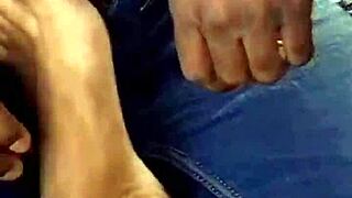 In this bdsm scene, 'Licking her feet is my fantasy,' the slave confesses