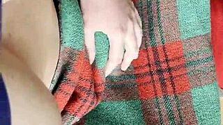 Shy neighbor performs cunnilingus under the blanket