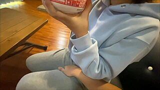 Perverted boyfriend gets horny during home date and erects