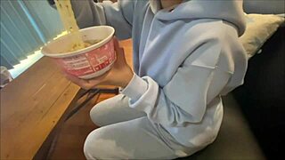 Perverted boyfriend gets horny during home date and erects