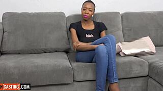 skinny black milf rides my bwc in couch casting, pov cowgirl