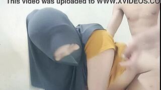 Veiled housewife passionately fucks lover while husband works