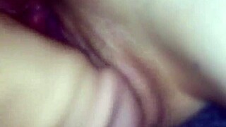 Fucking my cute young girlfriend's wet pussy with dildo