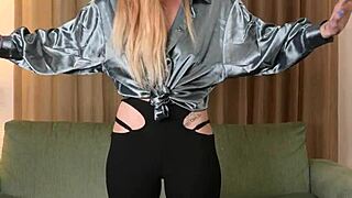 Hazel Ash says, 'check out my modeling in this shiny shirt and leggings'