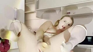 Blonde Girl Squirts While Doing Anal on the Living Room Table