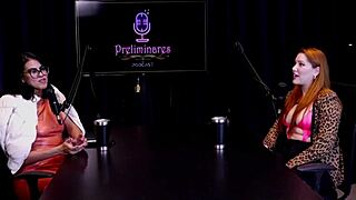 Gorgeous redhead strips naked and shows huge tits after interview by naked presenter Bia Hot - Natasha Fiore watch on Sheer Red.