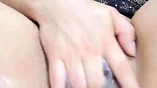 horny bunny tries first triple dildo penetration without limits 😈