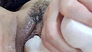 horny bunny tries first triple dildo penetration without limits 😈