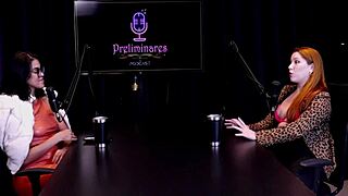 Gorgeous redhead strips naked and shows huge tits after interview by naked presenter Bia Hot - Natasha Fiore watch on Sheer Red.