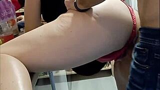 Clothed black satin dress French slut fucks doggystyle with blowjob POV dirty talk