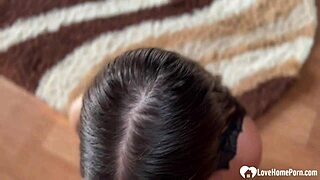 Brunette Uses Mouth To Milk Horny Boyfriend's Cock