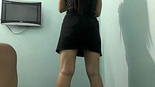 The college girl does an ass workout wearing a skirt