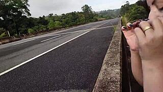 Hot chubby girl gets fucked doggystyle in the street, exposed to public voyeurs