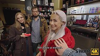 hot girl and cuckold boyfriend join our kinky masquerade