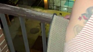 milf's first time fucking on the hotel balcony outdoors