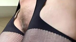 Hairy Milf Fetish Workout: Athletic European Brunette In Fishnets At Gym Showing Hairy Pussy