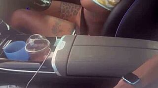 Ebony pornstar asks, 'Want to play with my big black cock in the car'