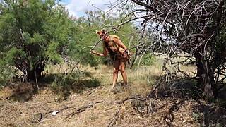Shy Aboriginal Woman Dances Outdoors