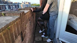 Intense doggystyle pounding of petite teen whore on outdoor balcony