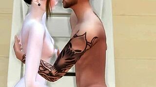 College couple engages in intense handjob action during sims 4 game