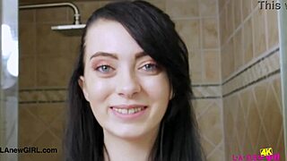 Dark-Haired Darling Enjoys Shower Bathing