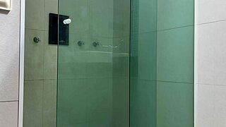 Young guy fucks me doggystyle in shower with big ass