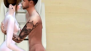 College couple engages in intense handjob action during sims 4 game