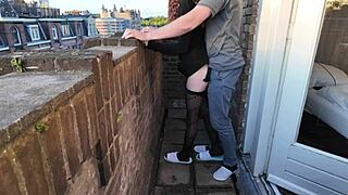 Intense doggystyle pounding of petite teen whore on outdoor balcony