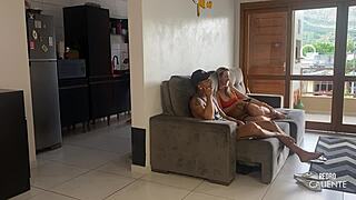 Husband In Kitchen While Wife Enjoys Friend Passionately