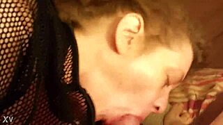 Lisa sucks dick while flashing her big tits to neighbors