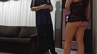 Motorboy delivers to horny housewife in lingerie