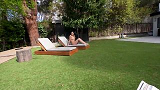 British stepsis teases naked sunbathing and cock sucking - Lily Phillips