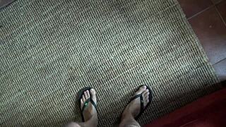 Perverted stepmother pisses in front of stepson