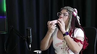 Sofie Lollipop Transsexual Proves Her Blowjob Skills On Show, Drinks Milk And Kisses Presenter