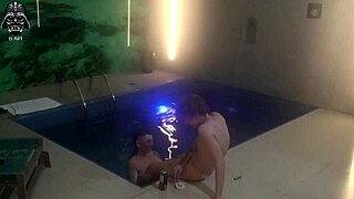 Threesome with friends in the motel pool part 1, featuring brazilian brunette and blonde.