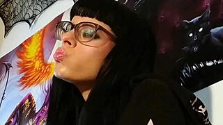 Asmr kisses with a petite goth teen in glasses