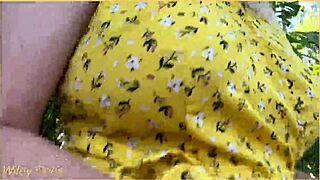 wifey flashes braless in cute summer dress outdoors 😍