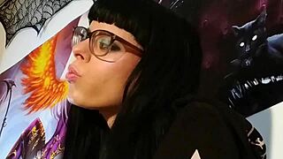 Asmr kisses with a petite goth teen in glasses