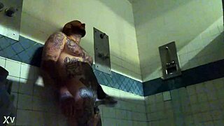 In Prison, He MASTURBATES Solo to Wet CUMSHOT with Big White Cock and Tattoos