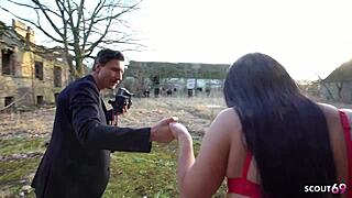 German Curvy Girl Maria Teen Tricked to Outdoor Scene by Big Guy at Model Job in Berlin