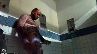 In Prison, He MASTURBATES Solo to Wet CUMSHOT with Big White Cock and Tattoos