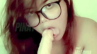 Amateur cute Filipina Ms Emma sucks big dildo in solo blowjob