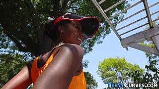 Oiled Ebony Teen's Big Ass Sucks Cock With Intense Passion And Desire