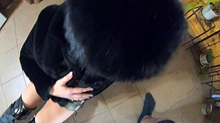 is milfycalla giving a deep blowjob in fur coat and shiny boots?