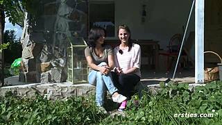 Two lesbian babes enjoy intimate fun in the outdoors.